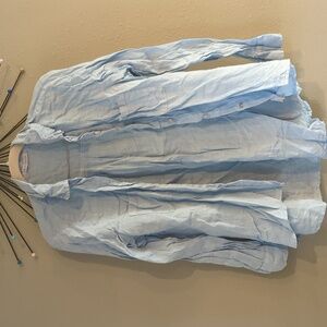 Cut Loose 100% Linen Light Blue Button Down Top Long Sleeve Lagenlook Large